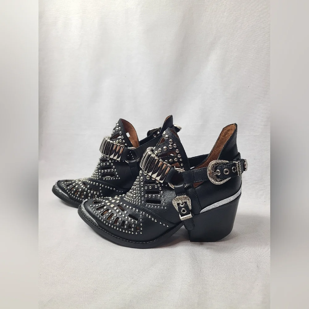Jeffrey Campbell Calhoun Ankle Boot Black Silver Metal Studded Leather Sz 6 - Picture 2 of 11